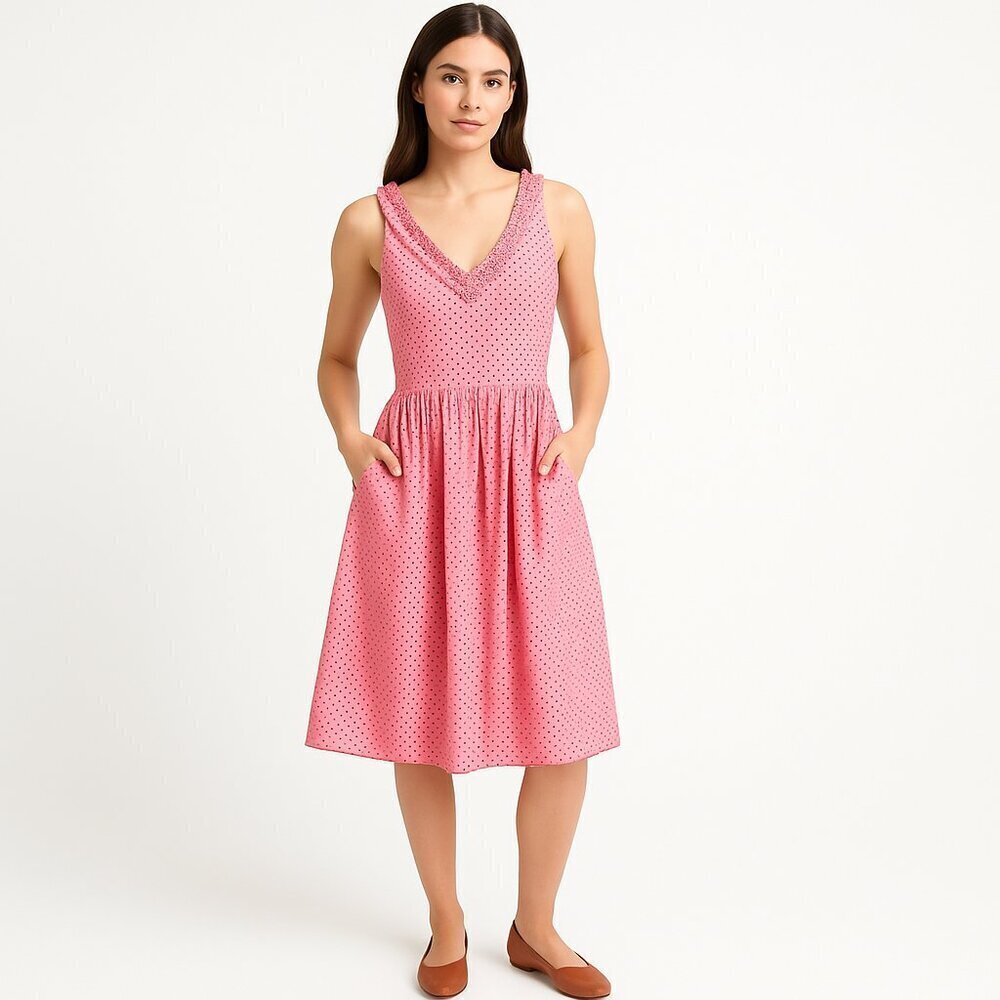 Anthropologie Moulinette Soeurs Melon Ball Pink/Black Dress with Pockets-Size 0